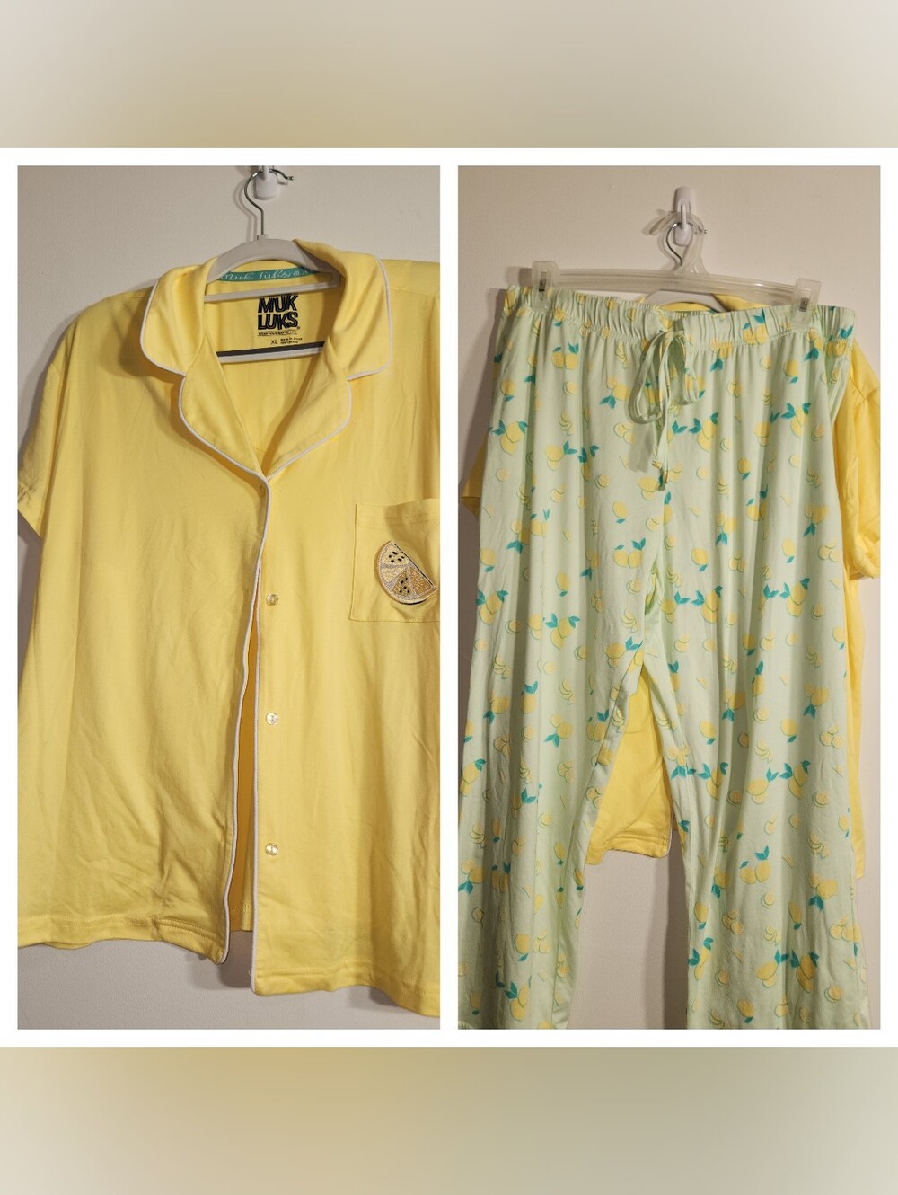 Muk Luks Yellow Lemon Pajama Set XL. NWOT.